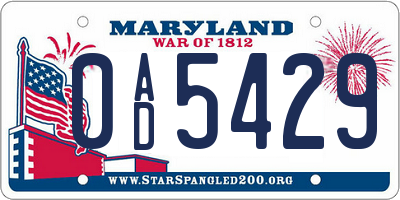MD license plate 0AD5429