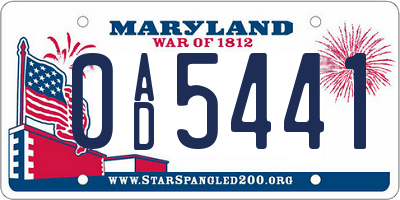 MD license plate 0AD5441