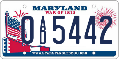 MD license plate 0AD5442