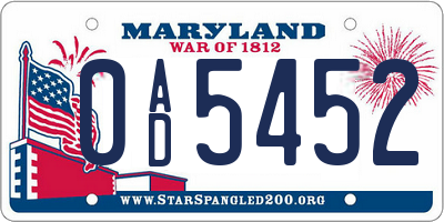 MD license plate 0AD5452