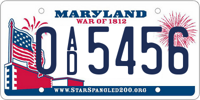 MD license plate 0AD5456