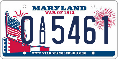 MD license plate 0AD5461