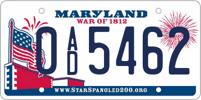 MD license plate 0AD5462