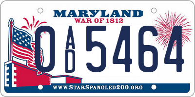 MD license plate 0AD5464