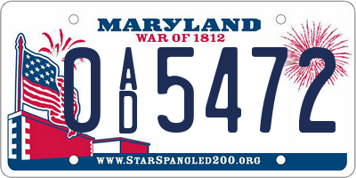 MD license plate 0AD5472
