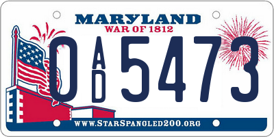MD license plate 0AD5473