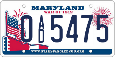 MD license plate 0AD5475
