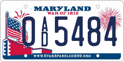 MD license plate 0AD5484