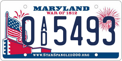 MD license plate 0AD5493