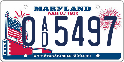 MD license plate 0AD5497