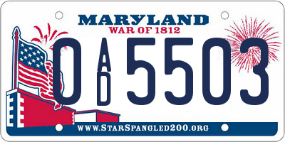 MD license plate 0AD5503
