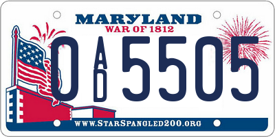 MD license plate 0AD5505