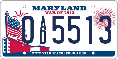 MD license plate 0AD5513