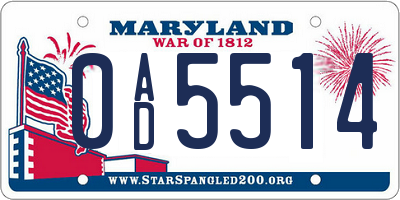 MD license plate 0AD5514