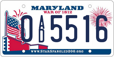 MD license plate 0AD5516
