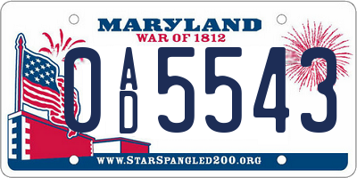 MD license plate 0AD5543