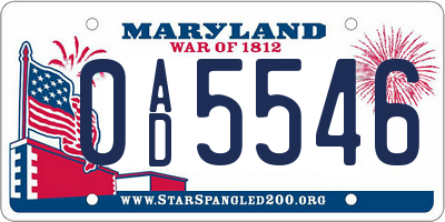 MD license plate 0AD5546