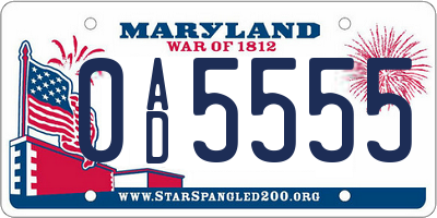 MD license plate 0AD5555