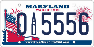 MD license plate 0AD5556