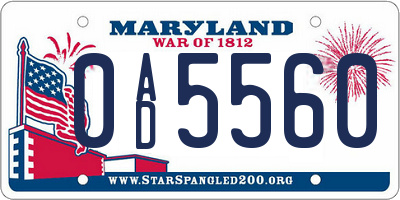 MD license plate 0AD5560