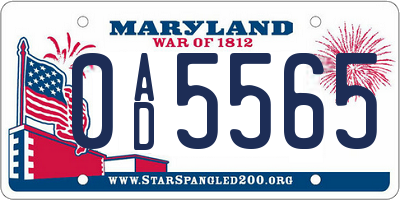 MD license plate 0AD5565