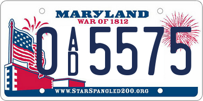 MD license plate 0AD5575