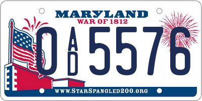 MD license plate 0AD5576