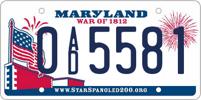 MD license plate 0AD5581