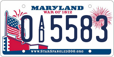 MD license plate 0AD5583