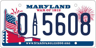MD license plate 0AD5608