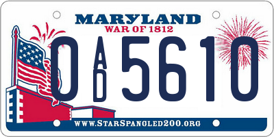 MD license plate 0AD5610
