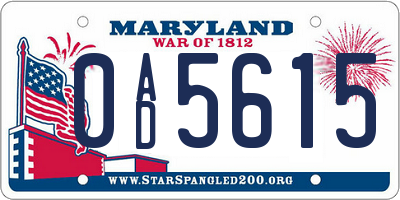 MD license plate 0AD5615