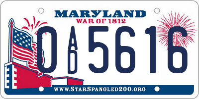 MD license plate 0AD5616