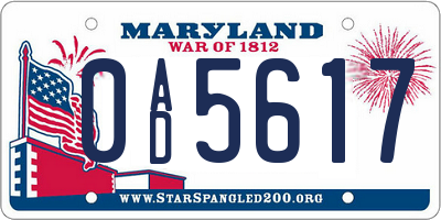 MD license plate 0AD5617