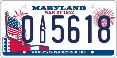 MD license plate 0AD5618
