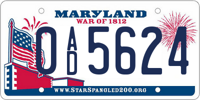 MD license plate 0AD5624