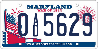 MD license plate 0AD5629