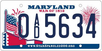 MD license plate 0AD5634