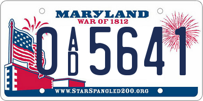 MD license plate 0AD5641