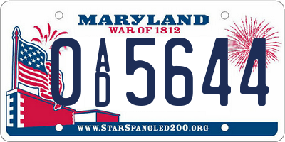 MD license plate 0AD5644