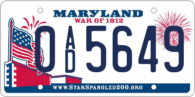 MD license plate 0AD5649