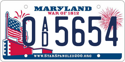MD license plate 0AD5654