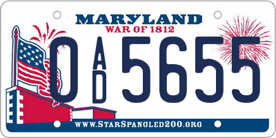 MD license plate 0AD5655