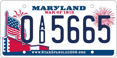 MD license plate 0AD5665