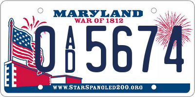 MD license plate 0AD5674