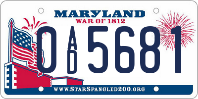 MD license plate 0AD5681