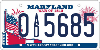 MD license plate 0AD5685