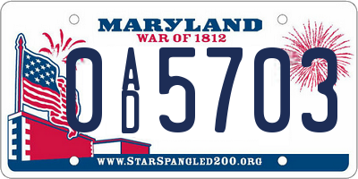 MD license plate 0AD5703