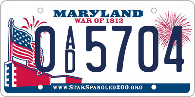 MD license plate 0AD5704