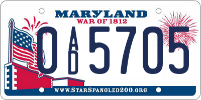 MD license plate 0AD5705